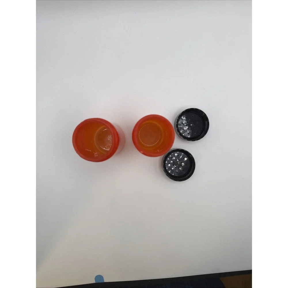 VTG MCM 1960s Anchor Hocking burnt orange ombre salt &pepper shakers condiments